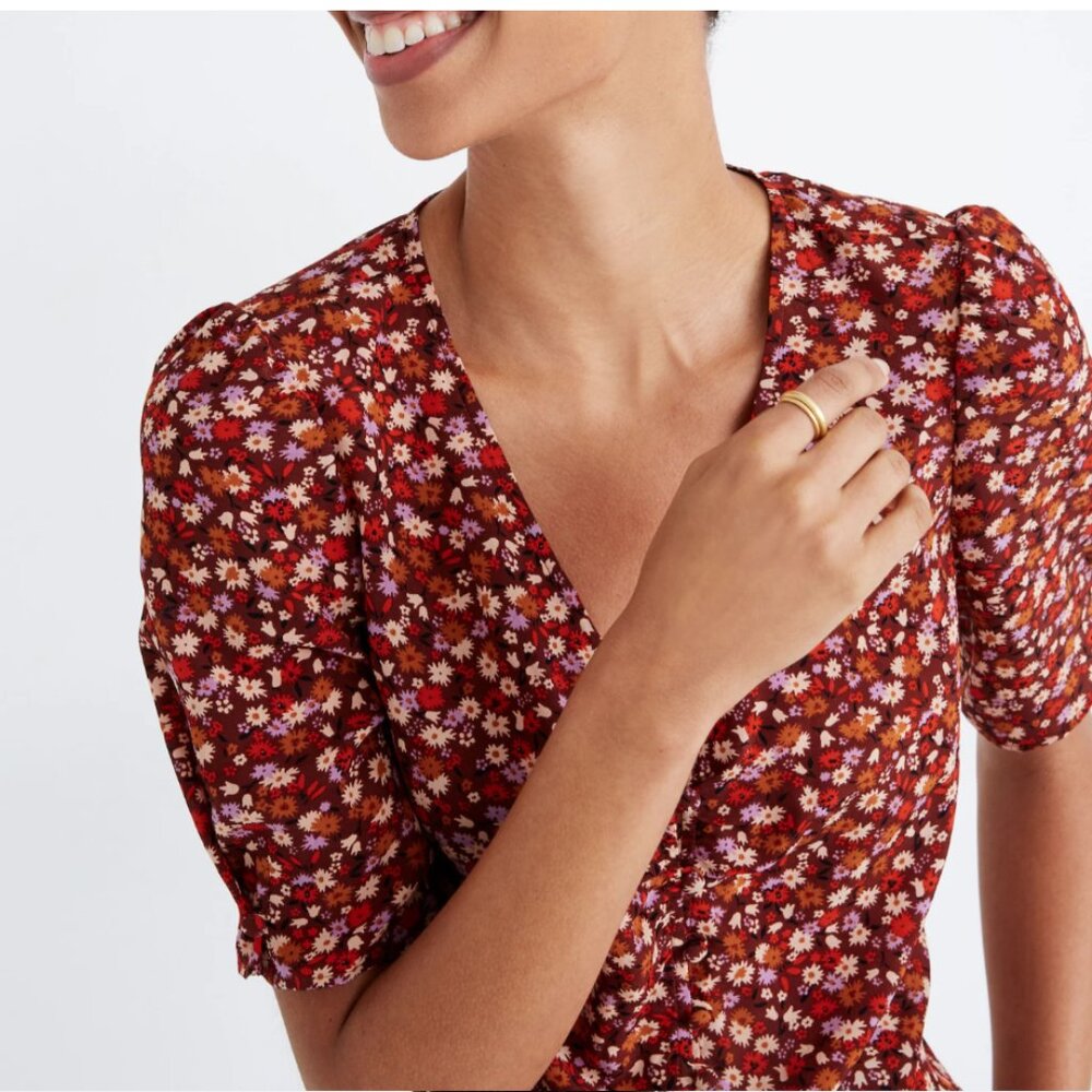 Madewell Silk Button-Sleeve Top in Spring Prairie